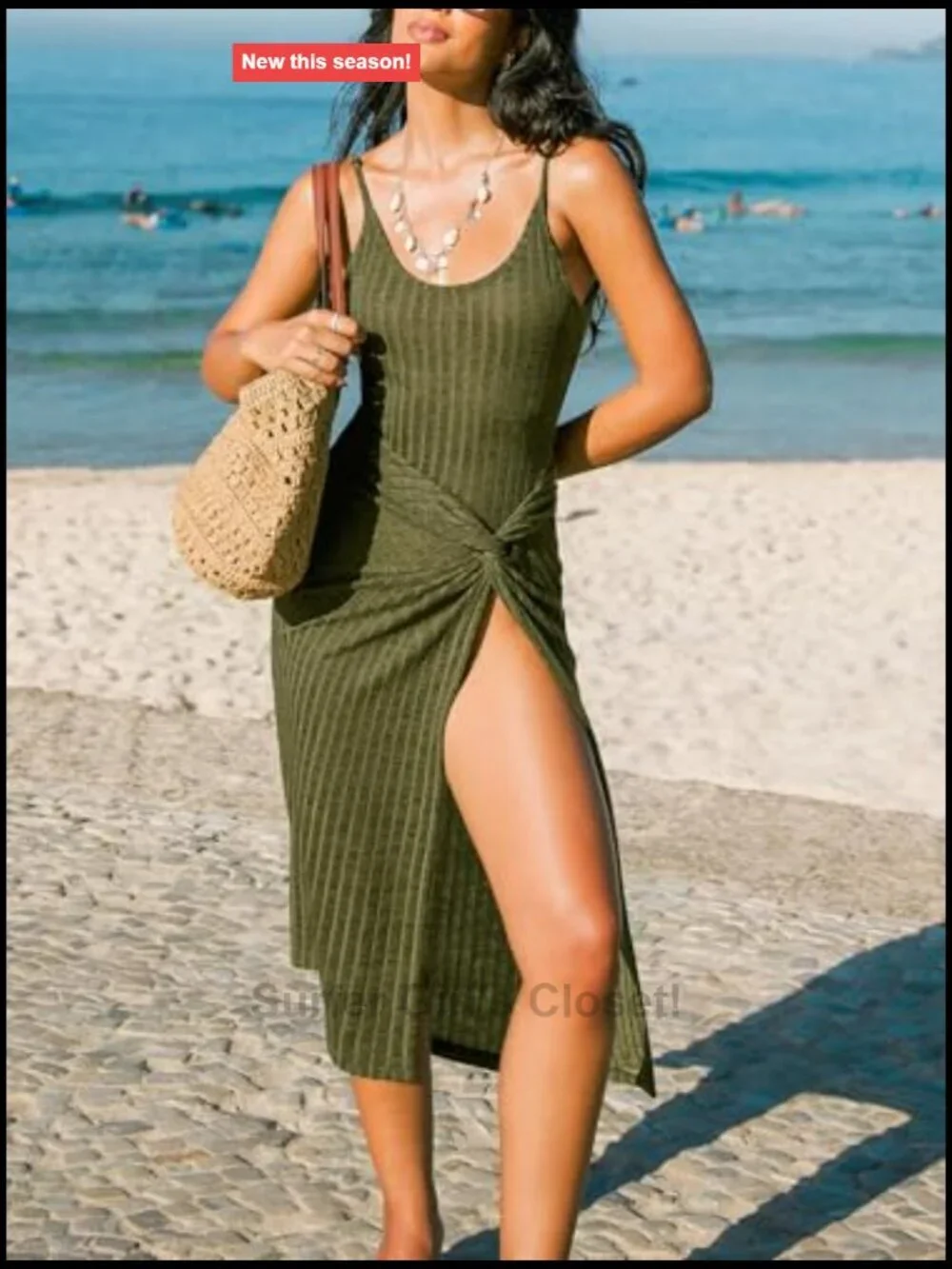 Ribbed Backless Square Neck Midi Beach Cover Up Dress